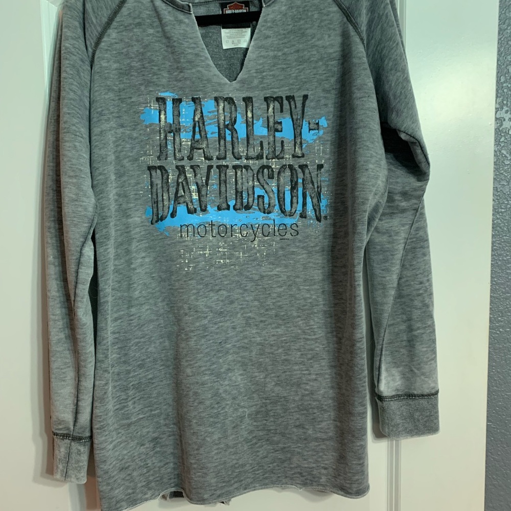 Harley-Davidson Gray and Blue Long Sleeve Tee